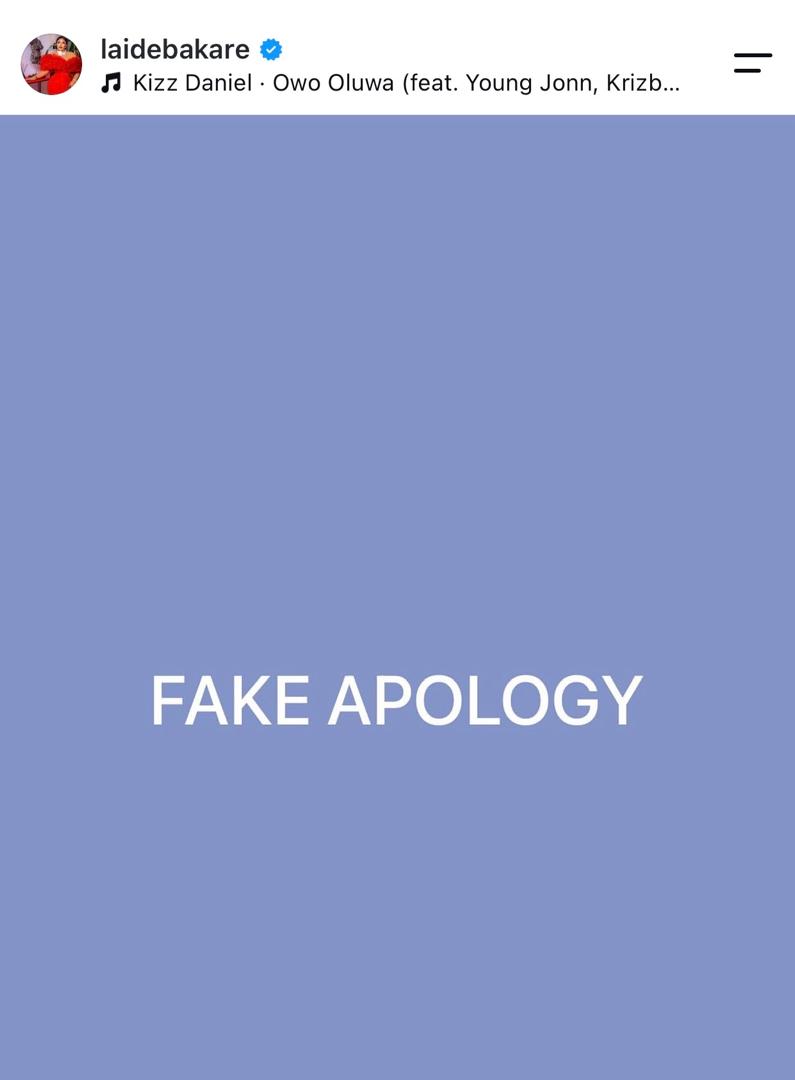 Actress Laide Bakare reject Eniola Badmus’s public apology, tags it “fake”